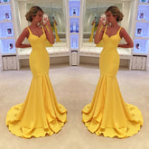 Simple Yellow Prom Dress,Mermaid Tiered Prom Dresses - MyChicDress
